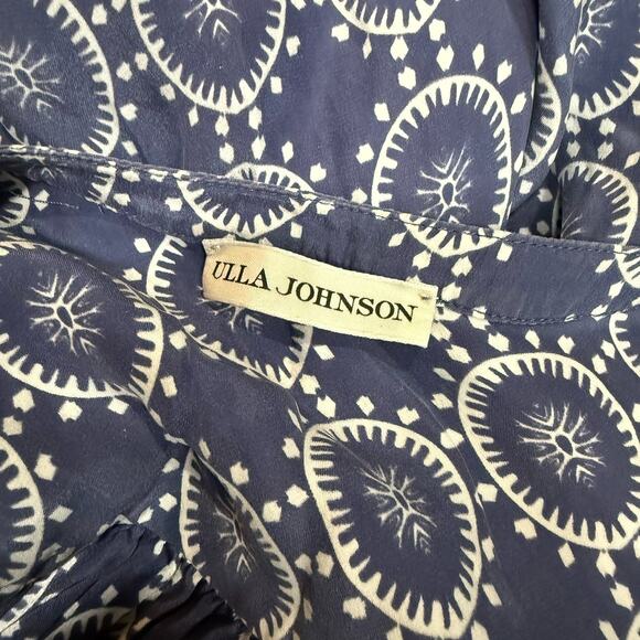 Ulla Johnson Mila Dress Silk Blue White Medallion Print Drawstring Womens Size 6 - Picture 5 of 9